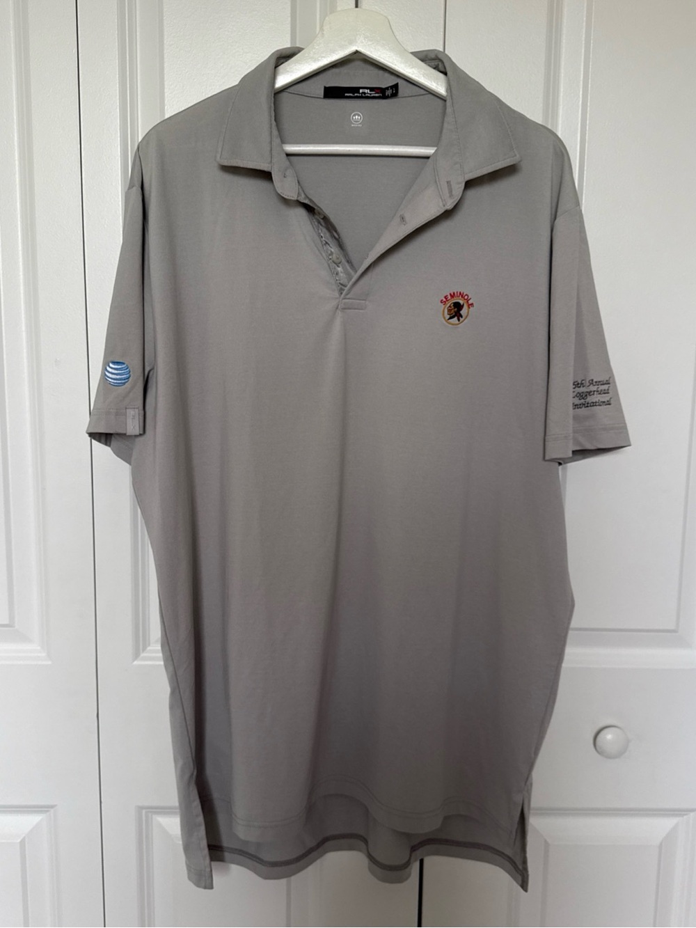 RLX Ralph Lauren Seminole Gray Polo Shirt Size L Embroidered Company Shirt